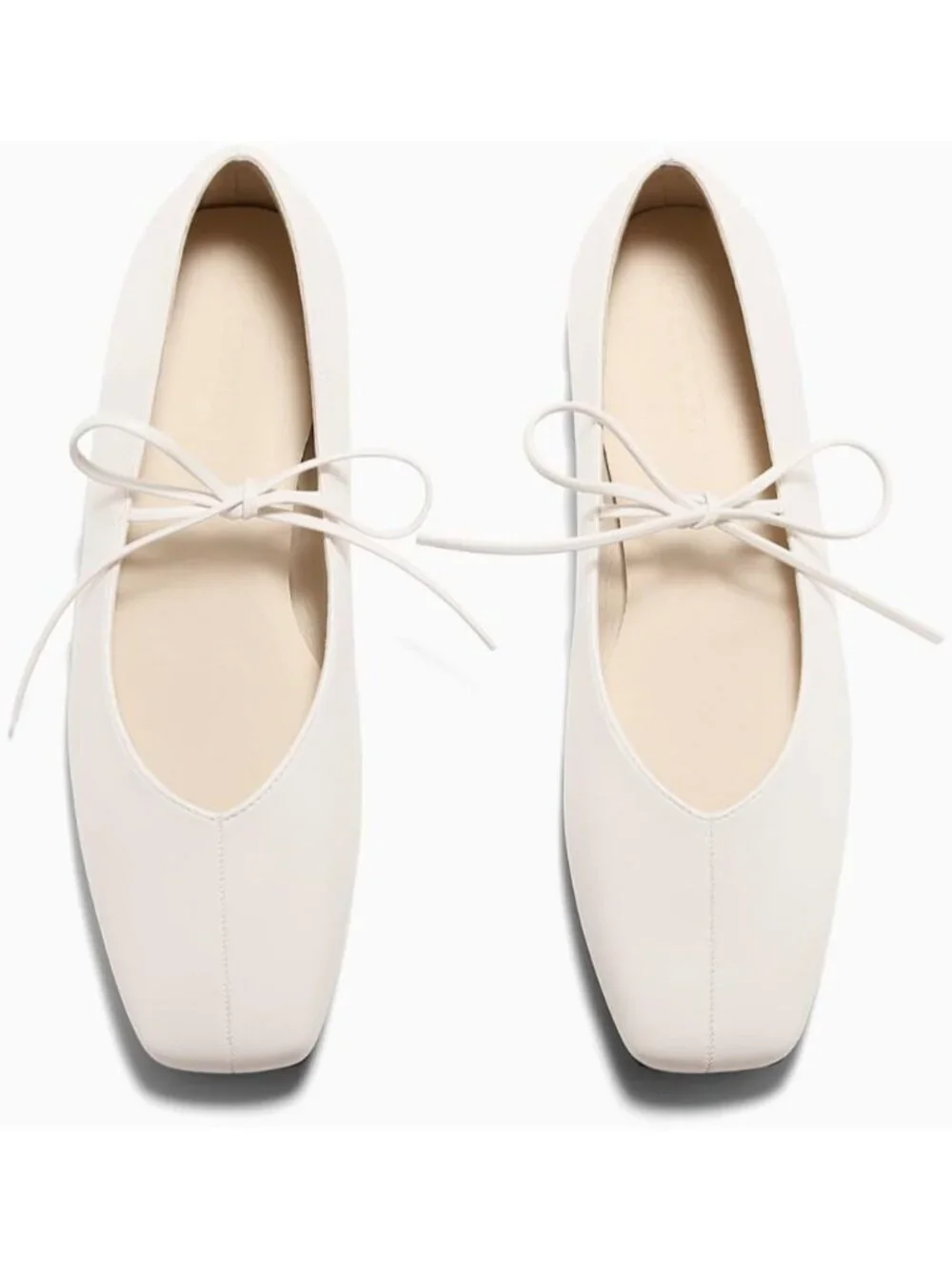 Women's Cream Faux Leather Lace Up Square Toe Slip On Comfortable Flats Shoes